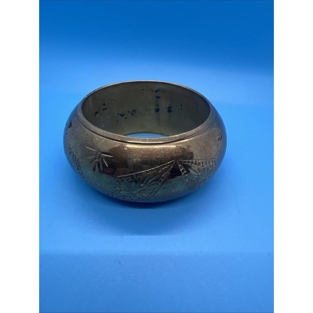 VINTAGE MADE IN INDIA~Brass Cuff BANGLE Bracelet Floral Wide Boho Ethnic Etched